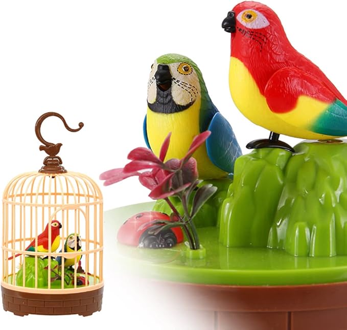 HWD Voice-Activated Induction Birds Birdcage Toy, Talking Chirping Fluttering Parrot Birds Toys Gifts for Baby Toddler Kids Children (A)