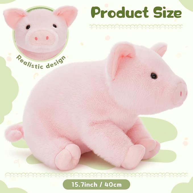 5 Pcs Pig Stuffed Animal Plush - Pink Mommy 16" with 4 Little Piggy in Her Zippered Tummy - Cute Plushie Toy Gift for Girls and Kids