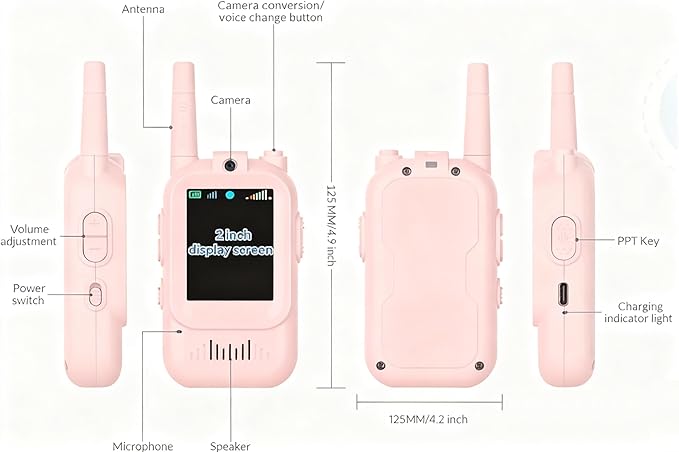 Video Walkie Talkies for Kids, Handheld Kids Walkies Talkies 2 Pack Rechargeable Video Intercom, Indoor Outdoor Toys for Family Games, Birthday for Boys Girls Aged 3-12,Blue&Pink
