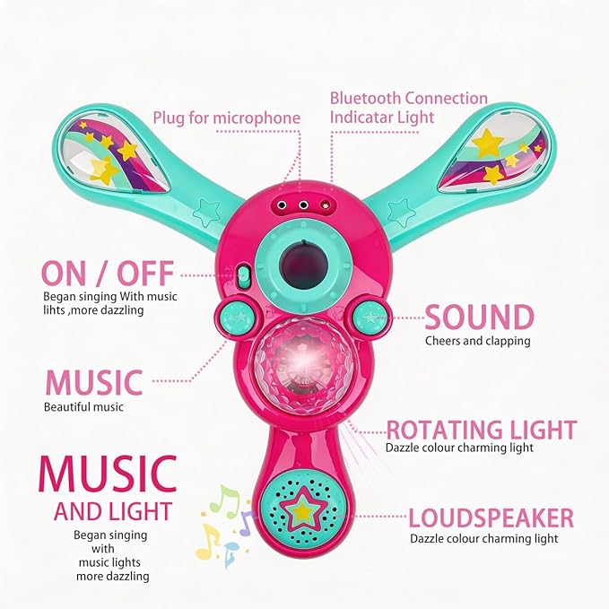 Kids Karaoke Machine with Stand - Adjustable Height,Kids Bluetooth Microphone, Rotating Stage Lights & 20 Dance Songs,Cheer & Clap Sounds for Immersive Stage Performance, Gift for Girls Boys Ages 3-5
