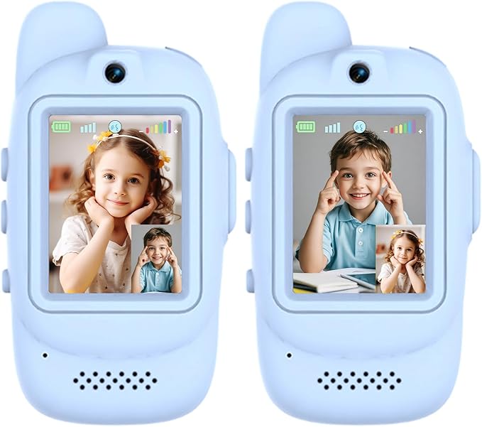 Video Walkie Talkies for Kids, Toys Walkie Talkies Rechargeable 2 Pack with 0.3MP Camera, 1000mAh, Ergonomic, Long Range 2 Way Radio, Indoor Outdoor, Birthday Gift for Boy Girl Age 3-12 (Blue & Blue)