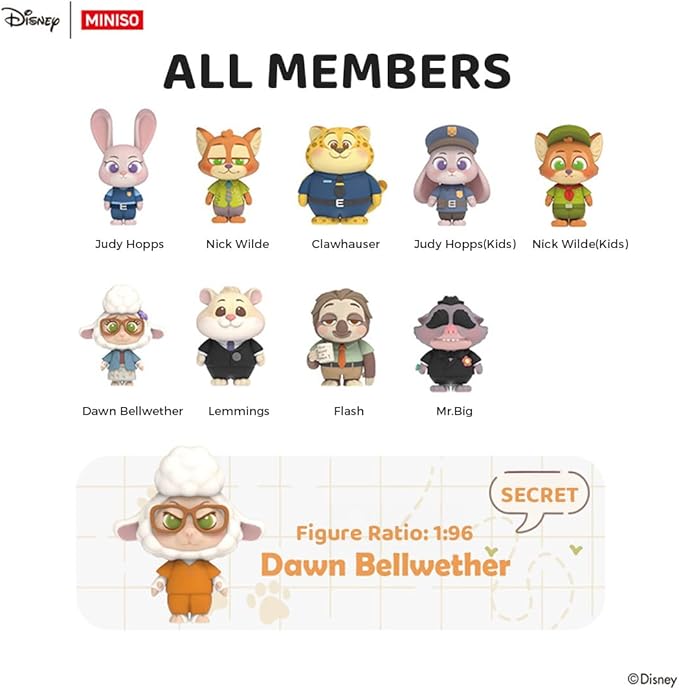 MINISO Disney Zootopia Daily Time Dressing Up Series Figure Blind Box, Mystery Animal Figurines, Surprise Box Figure Model Zootopia Blind Box Toy, Disney Figures for Home Decor Birthday Gifts (Random)