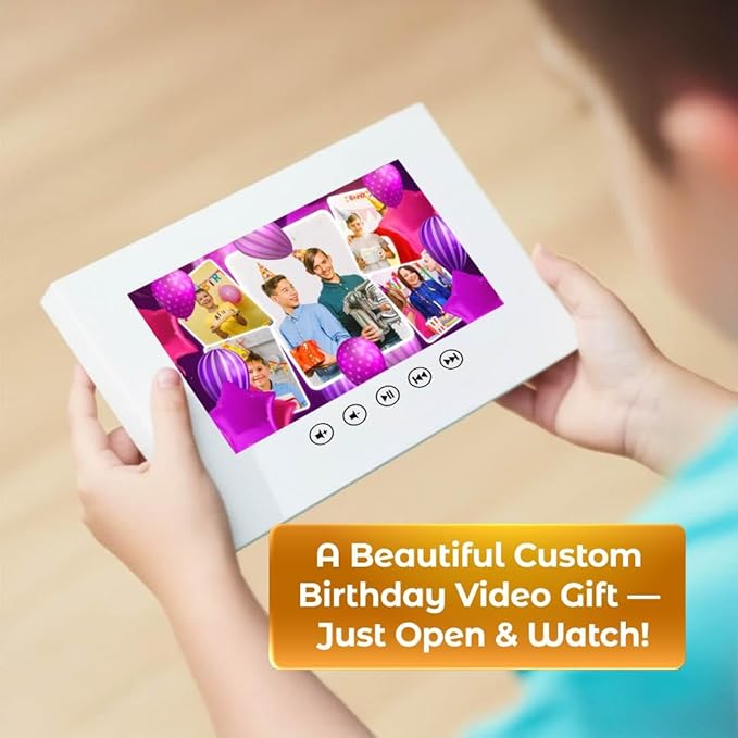 Boys Custom Birthday Slideshow Video Card – Add Your Photos – Personalized Greeting – 7” HD LCD Display, 8GB Memory, Rechargeable Battery, USB Charging Cable