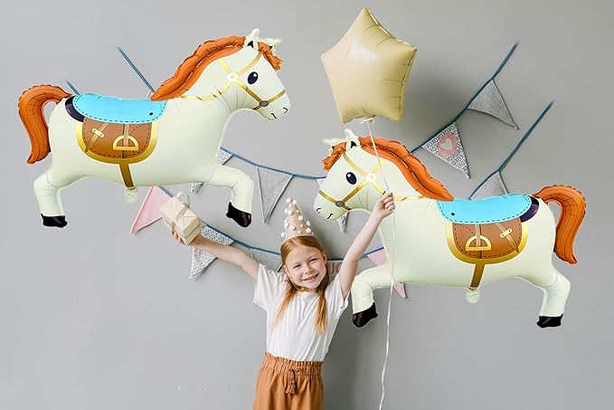 3D Giant Beige Horse Balloons,Nude Galloping Horse Shaped Aluminum Foil Animal Balloons for Horse Themed Party Western Cowboy Birthday Baby Shower Decorations 28 * 22"（Cream White 2Pcs）