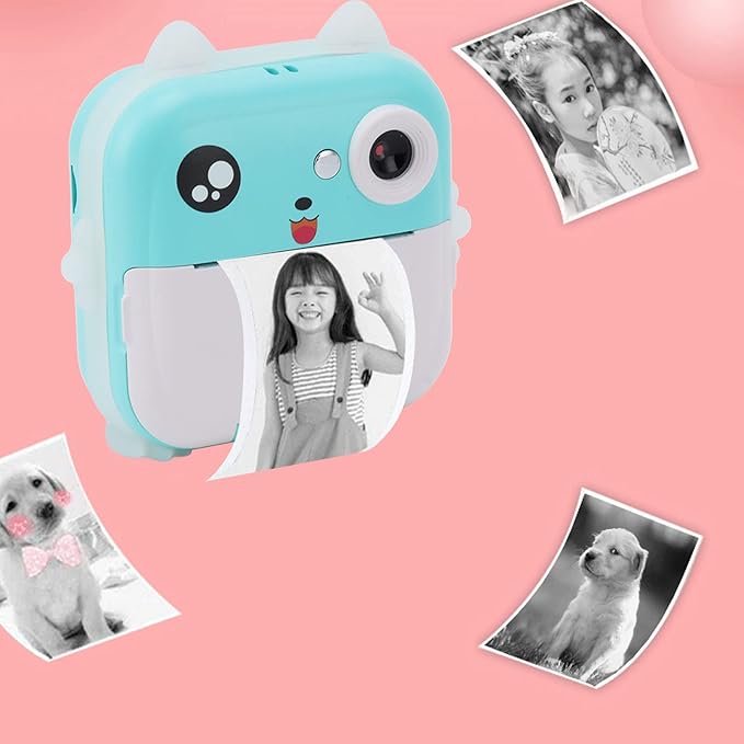 Digital Print Camera for Kids, 1080P Instant Camera for Children, Kids Camcorder Toddler Camera with Print Paper, Support Automatic Focus (Blue Green)