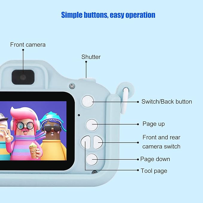 GOWENIC X7 Butterfly Kids Camera with 2 Inch Screen, Dual Cameras, Support MP3 Video Recording Toddler, ABS and Silicone Material, for Kids Ages 3 to 10 Years Old, Birthday Gift(Blue)