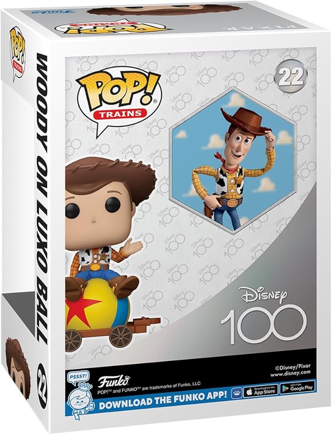 Funko POP! Trains: Disney 100 - Woody on Luxo Ball - Disney Pixar: Toy Story - Collectable Vinyl Figure - Gift Idea - Official Merchandise - for Kids & Adults - Movies Fans