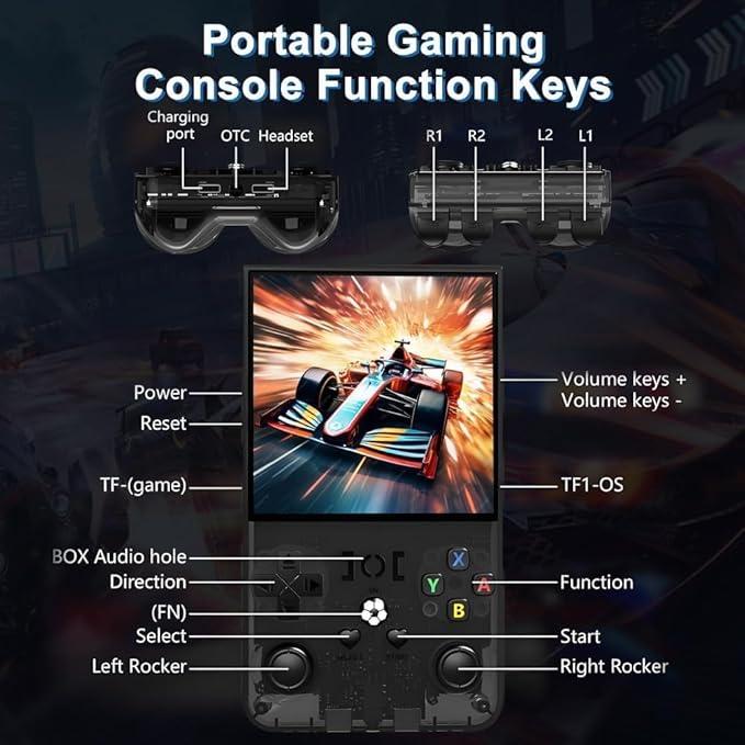 R36MAX Upgraded Retro Gaming Console,4.0 inch IPS Screen,Linux System with Professional RK3326 Gaming Chip, Retro Handheld Game Console Built-in 18000+ Games,4000mAh Large Battery (More Black)