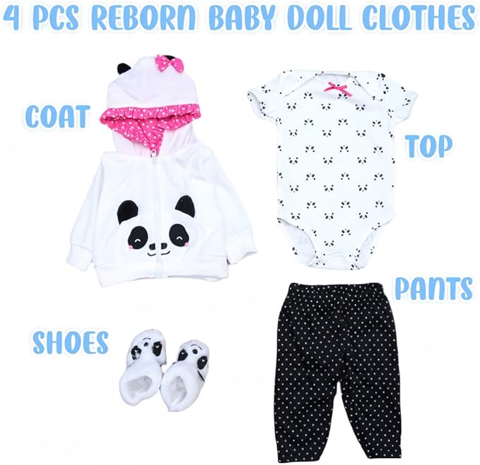 Reborn Baby Dolls Clothes 20 inch Outfit Accessories for 17-22 Inch Newborn Baby Doll Girl【Panda 4pcs Set 】
