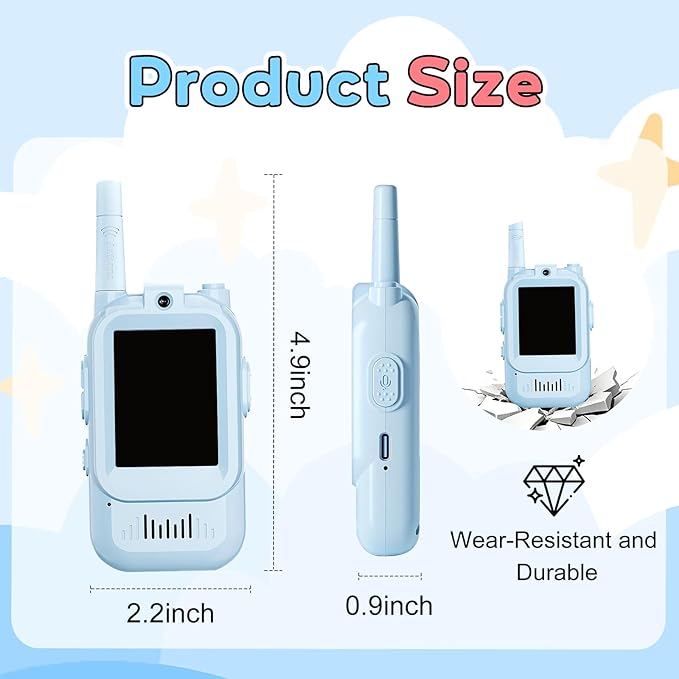 Video Walkie Talkies for Kids, 2 Pack Handheld Rechargeable Walkie Talkies-Christmas Birthday Gifts for Kid Age 3-12, Toddler Indoor Outdoor Toys- Family Games, Outside, Camping, Hiking Blue&Pink