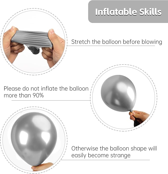 RUBFAC Silver Balloons 129pcs Different Sizes 18 12 10 5 Inches Metallic Balloon Garland Arch Kit Disco Ball for Birthday Party Graduation Wedding Holiday Decoration