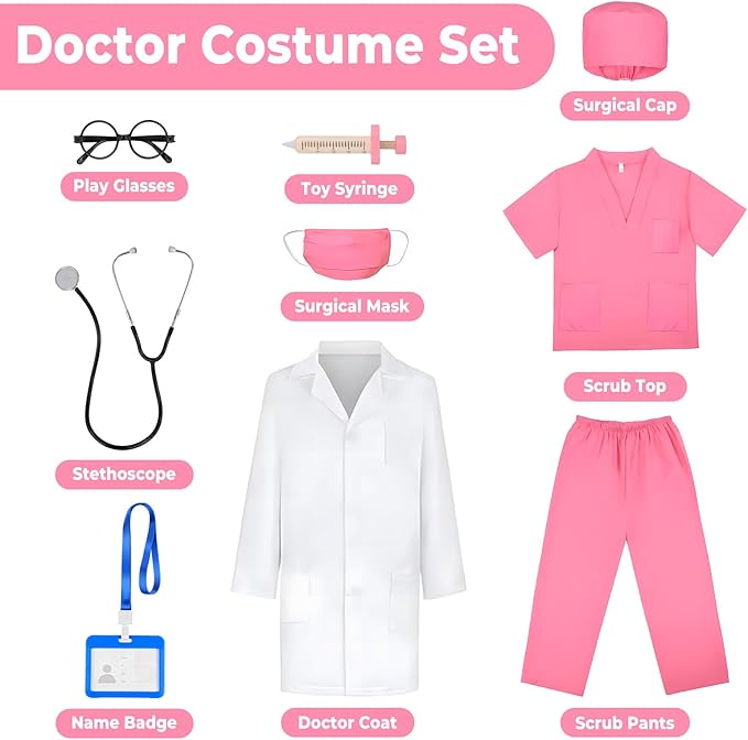 MGparty Doctor Costumes for Kids Halloween Cosplay Dress Up Accessories for Boys Girls Ages 3-10