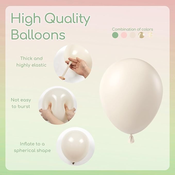 60pcs Pink and Green Balloons 12inch with Sage Green Light Pink Sand White Metallic Gold Confetti Balloons for Birthday Bridal Shower Boho Baby in Bloom Baby Shower Decorations