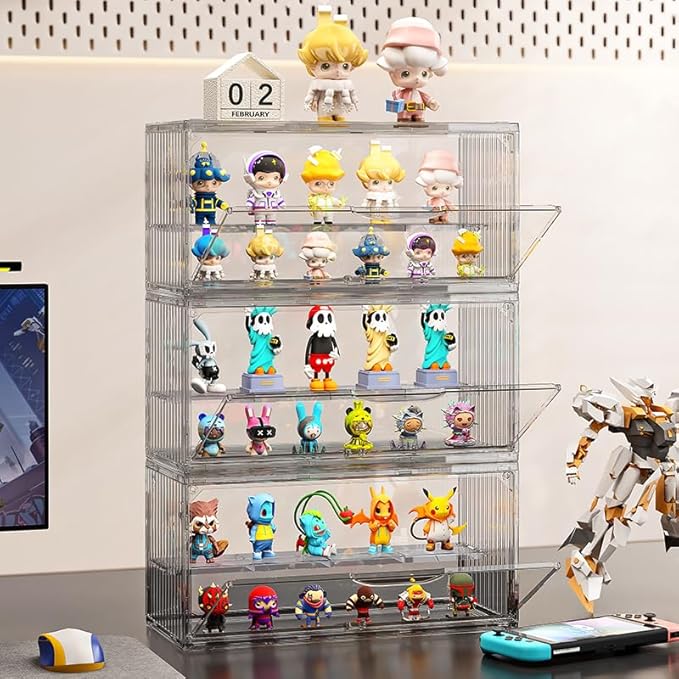 Acrylic Display Case for Collectibles ,2 Layer Adjustable Figure Display Case with Magnetic Door ,Clear Stackable Display Box for Collectibles,Toy, Figures Showcase