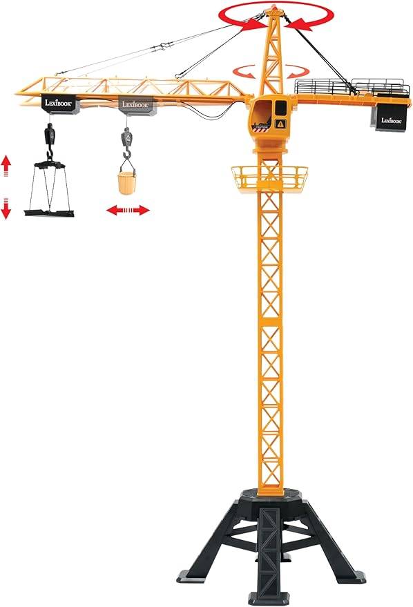LEXiBOOK, Crosslander® Pro, RC Crane, Remote-Controlled Tower Crane, Height 4.20 ft, Lifts up to 1.10 lb, Multidirectional, Sound and Light Effects, Yellow, RCP35