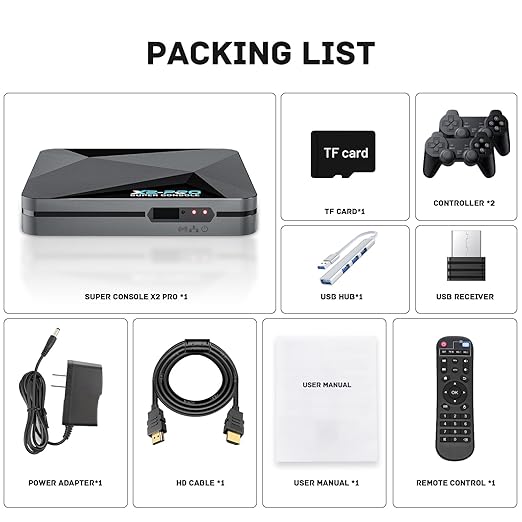Kinhank 2026 Upgrade Retro Game Console,Super Console X2 PRO Emulator Console with 37,000+ Classic Games,Retro Gaming Console with EmuElec 4.6 &Android 9.0,4K UHD Output,2.4+5G WIFI,BT 5.0