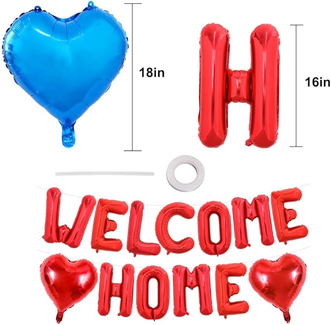 TONIFUL Welcome Home Balloons,16 Inch Red Welcome Home Foil Balloons Banner Welcome Home Party Decorations for House Warming Party Homecoming Party Decorations Family Gathering Supplies