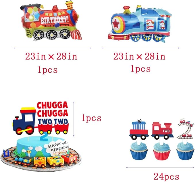 Chugga Chugga Two Two Party Supplies,Train 2nd Birthday Party Supplies,2nd Birthday Decorations For Boys,Chugga Chugga Two Two Party Decorations,