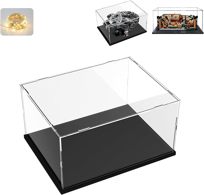 Thickened Clear Acrylic Display Case for Lego 75375 Millennium Falcon for 21319 Central Perk 75380 42204 Collectibles Transparent Box for Lego Display with Led Light, Black Inside 13.8 x 9.8 x 5.9in