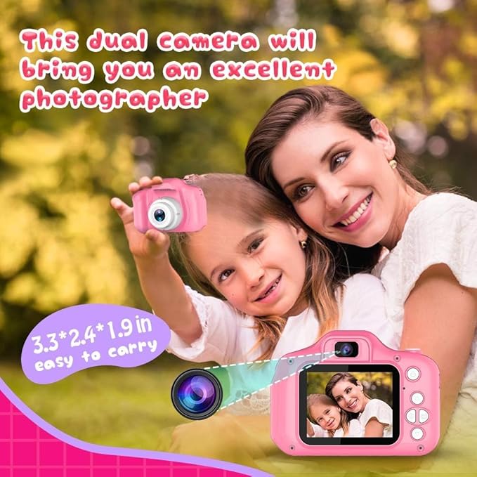 Kids Camera for Boys Girls, Video Recorder, Lightweight and Portable, Easy to Use, Ideal Gift with Cartoon Design and Lanyard, 200mah
