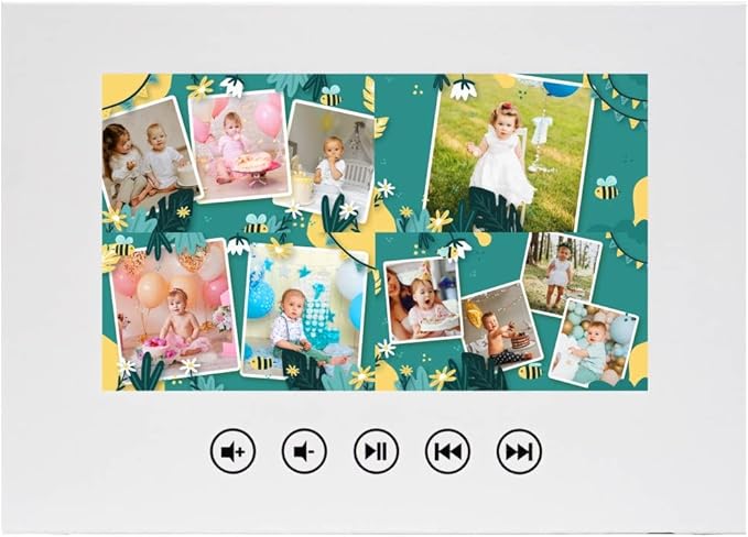 Baby’s Birthday Video Greeting Card – Upload Photos for Unique Slideshow – Adorable Gift for Children – 7-Inch Digital Display, 8GB Memory, Rechargeable Battery, Plug & Play USB