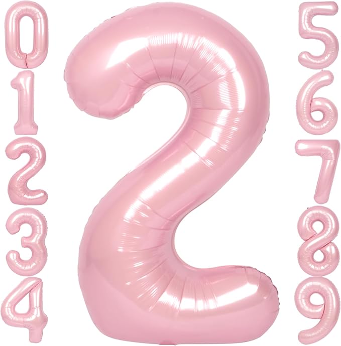 SUWEN 40 Inch Pink Large 2 Number Balloons Big Foil Helium Number Balloons 0-9 Jumbo Happy 2nd Mylar Birthday Party Decorations for Girl Anniversary Party Supplies