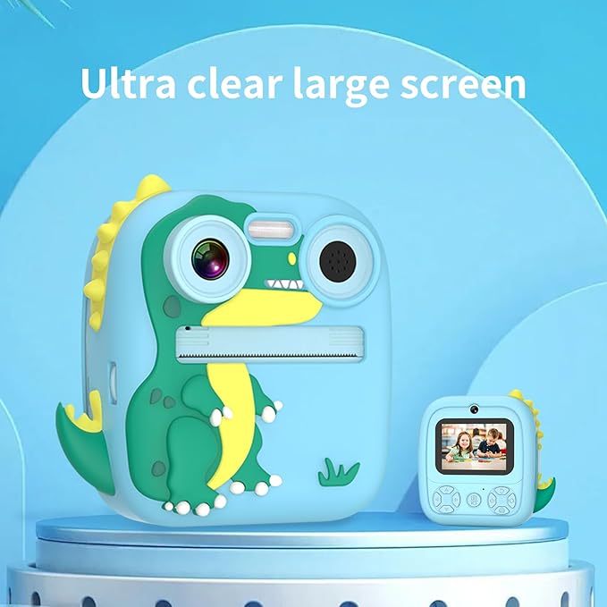 Kids Camera Instant Print,Boy Girls Toys Digital Camera with Print Paper&32G TF Card,Dinosaur Selfie Camera with Color Pens & Stickers,Kids Video Camcorder Learning Camera w Lanyard,Birthday Gift