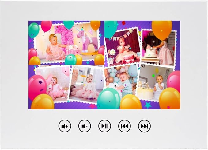 Custom Video Greeting Card for Baby’s Birthday – Personalized Photo Slideshow – Adorable Keepsake for Kids – 7” LCD Screen, 4GB Storage, USB Charging, Gift-Ready Packaging