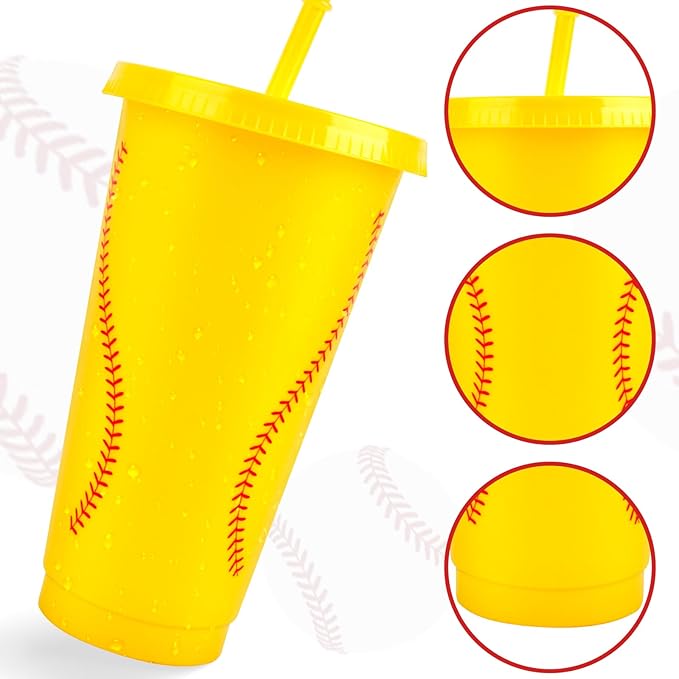 Hxezoc 16 Pieces Plastic Softball Cups Reusable Cute Party Cups 24 oz Sports Party Gifts for Softball Game Sport Birthday Party Decoration Supplies