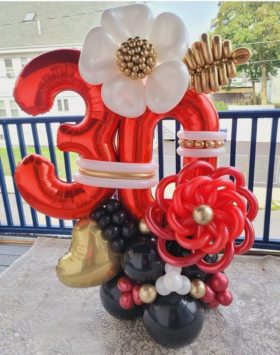 Red Number Balloon 40 Inch, 0 Number Balloons, 10 20 30 40 50 Numbers Balloon Birthday Decorations for Red Party Supplies