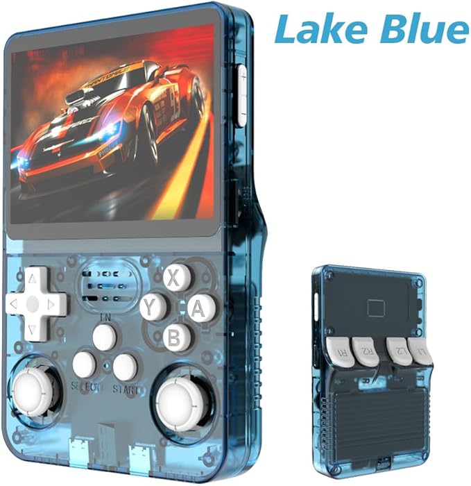R36S Handheld Game Console 3.5-in 640*480 IPS OCA Screen 3200mAh Opensource System RK3326 Blue Transparent