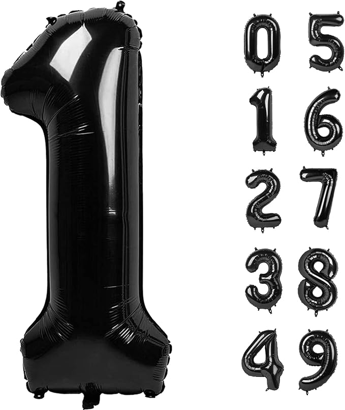 40 Inch Black Number Balloon 0-9(Zero-Nine), Big Size Happy Birthday Balloon, Foil Helium Big Number Balloon for Birthday Celebration Decorations Graduations Anniversary Photo Shoot