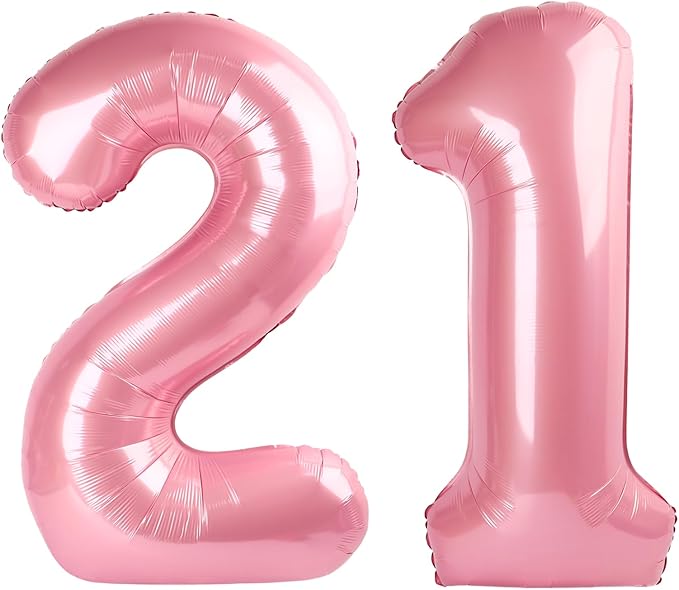 40 Inch Pearlescent Pink Number 21 Balloon Number 21 Balloon 40 Inch, 21th Birthday Party Decorations for Boy or Girl Huge Mylar Anniversary Party Supplies