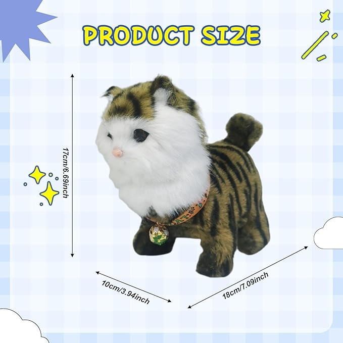 Electronic Walking Cat Toy, Robotic Pet, Vivid, Realistic, with Moving Tail, and, for Children, Brown
