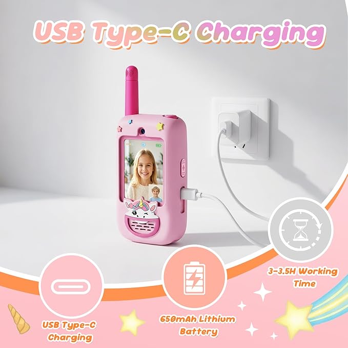 Kids Video Walkie Talkies, 2 Pack Walkie Talkies with Screen, Two Way Radio with 4 Voice Effects, Rechargeable Long Range Toys for Boys Girls Age 3-12, Camping Hiking Birthday Gift