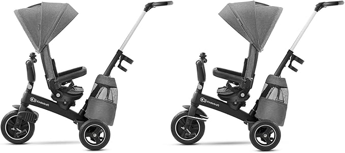 Kinderkraft EASYTWIST Trycicle for Kids Toddlers, Trike 5-in-1, Swivel seat 360° Rotation, Waterproof Material with UPF50+ Filter, Adjustable Parent Handle, Gray