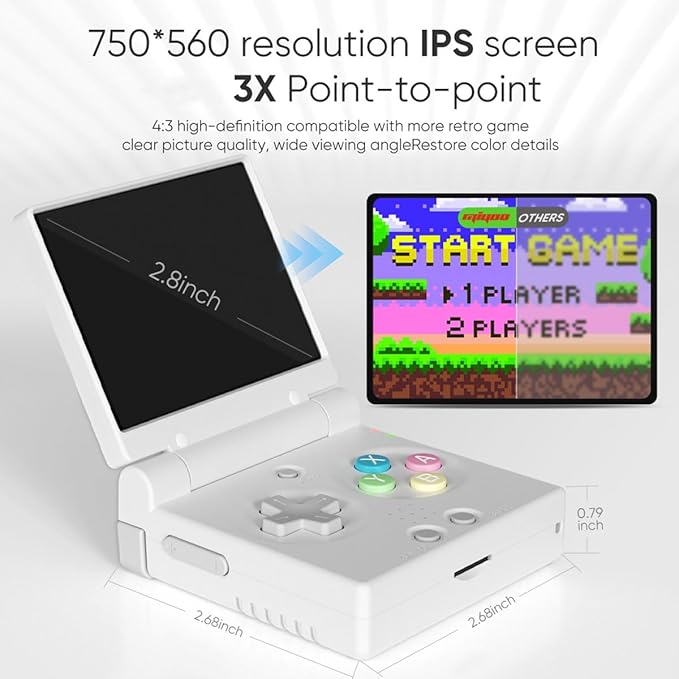 Miyoo Mini Flip Retro Game Console,2.8 Inch IPS Classic System and 2500mAh Battery Video Games Consoles,with Linux System and Wireless Networt Handheld Console Casual Game Console-No SD Card(White)