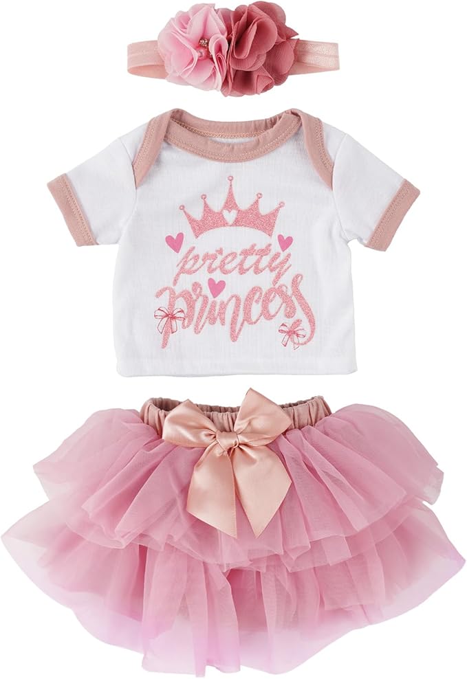 BABESIDE 3 Pcs Reborn Baby Doll Clothes Set for 17-22 Inch Babydolls, Cute Baby Doll Accessories Set with Skirt Headband for Realistic Babydolls Girl, Pink