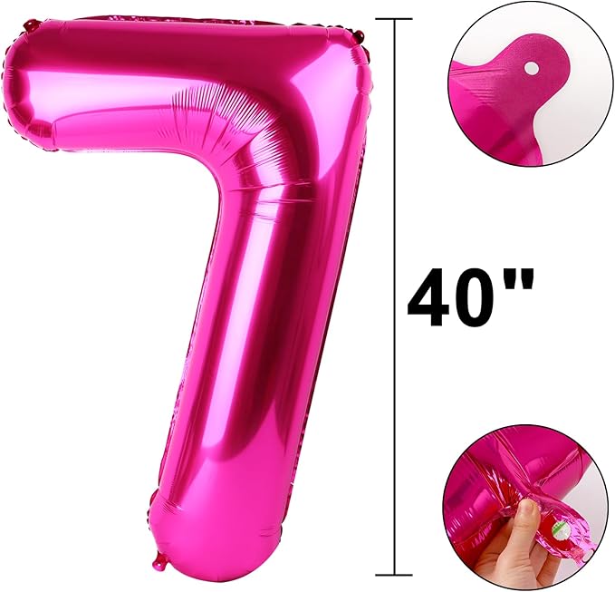 Rose Red Number 7 Balloon 40 Inch,Jumbo Giant Mylar Hot Pink Number 7,Big Large Foil Helium Number Balloons, Balloons for 17 27 Birthday Party Decorations Supplies Anniversary Celebration