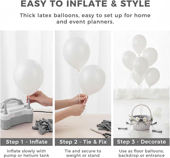 LovesTown 110PCS Latex Balloons Bulk, White Party Balloons with Ribbon 12" for DIY Crafts Birthday Baby Shower Wedding Party Decorations (Pack of 2)