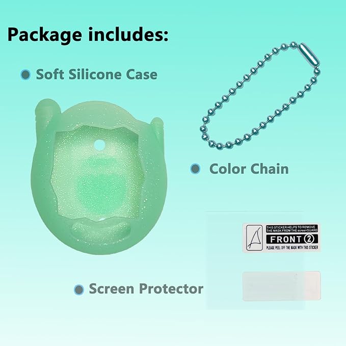 JCHPINE Silicone Cover Case for Tamagotchi Connection Virtual Reality Pet, Screen Protector for Tamagotchi Connection Electronic Pet Accessories (Silicone Case and Screen Film) (Teal)