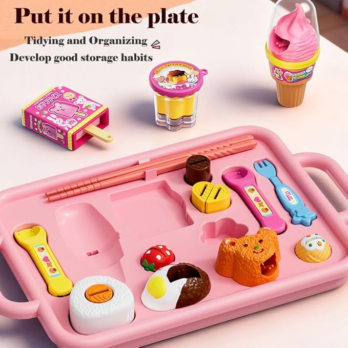 Pudding Ice Cream Feeding Toys for Dolls,Pretend Play Food Kitchen Accessories, Doll Role Play Girl Gifts Toys (Pink)