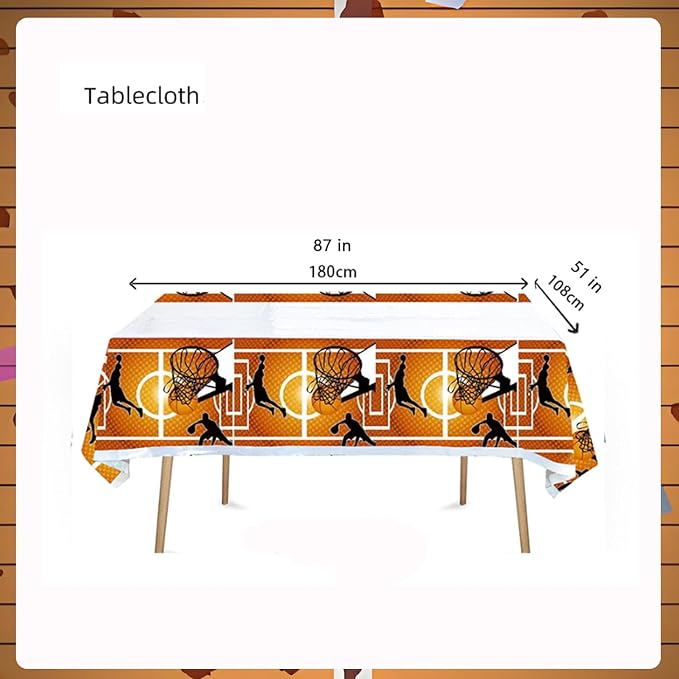 Basketball Party Supplies, Basketball Sports Theme Birthday Party Supplies Tableware Set,Include Basketball Plates and Napkins,Cups,Banner,Tablecloth for Basketball Birthday Decorations (Set C)