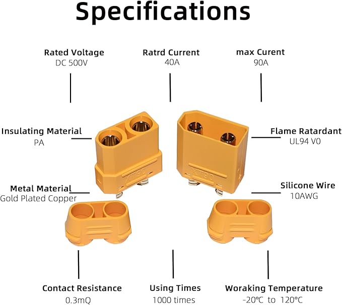 10 Pair XT90H XT90 Connector with Solder Point Cover Cap for RC Lipo Battery Motor, RC Charger RC Car Truck