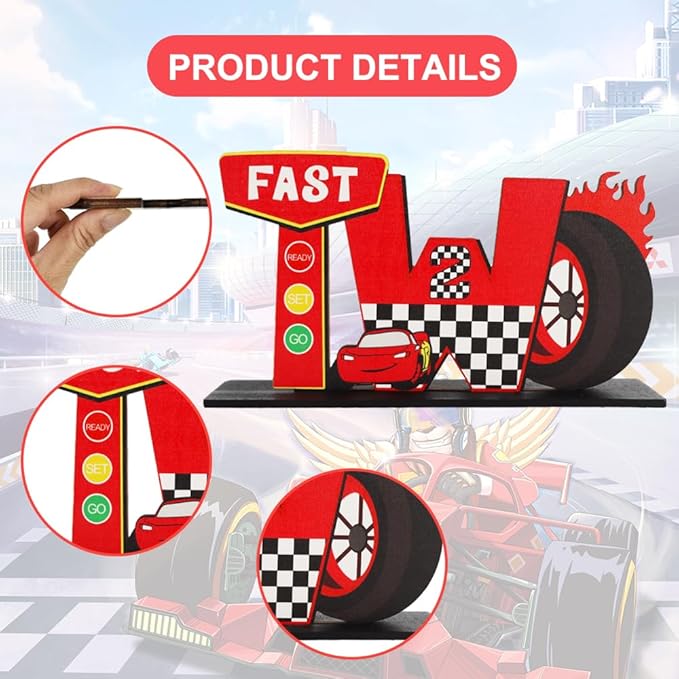 Race Car Fast Two Letter Sign Table Centerpieces for Boys 2nd Birthday Decorations,Boys Two Year Old Birthday Supplies Favors Party Photo Booth Props(2 Set)