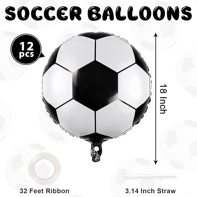 12 Pcs Soccer Balloons, 18 Inch Foil Mylar Helium Balloons for World Cup Sports Theme Birthday Decorations, Graduation Party Supplies