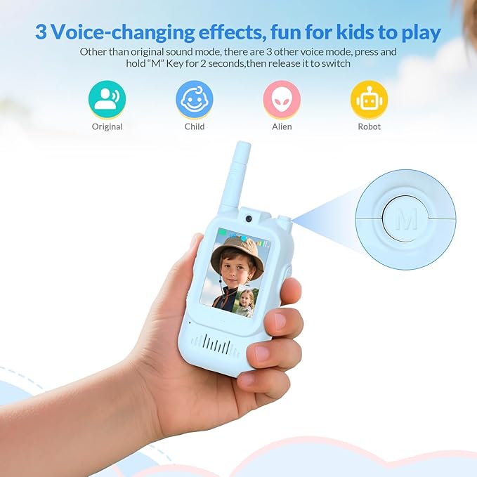 Video Walkie Talkies for Kids – Kids Walkie Talkies 2 Pack with HD Camera & Voice Changer, 1000 Feet Range, Birthday Toys Gifts for Indoor Play, Camping, Hiking, Travel, Boys Girls Age 3+ (Pink/Blue)