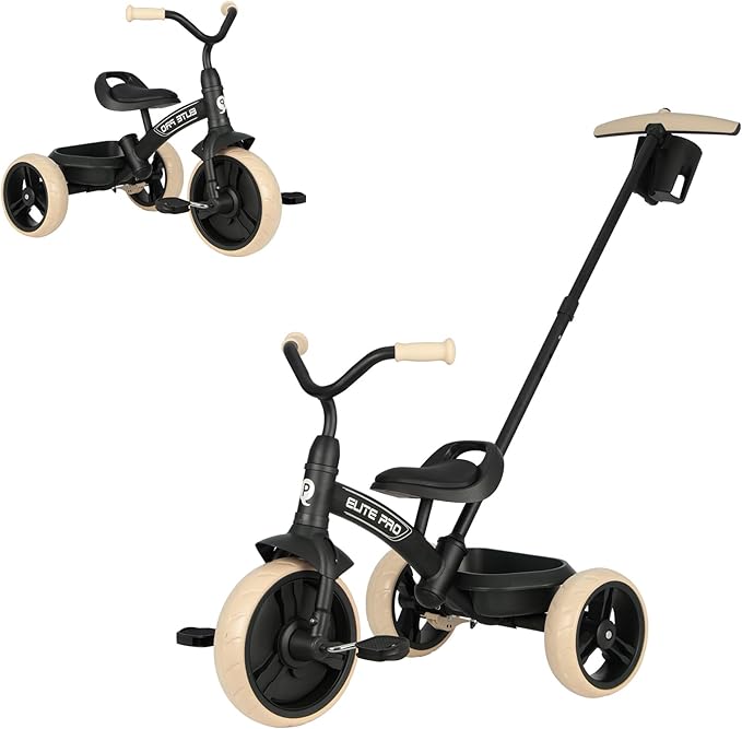 Toddler Tricycles for 2 to 6 Year olds-2 in 1 Kid's Trikes Bike with Push Handles Adjustable & Removable, Push Bike with Toy Storage Basket for Boys & Girls Tricycle Gift (Black)
