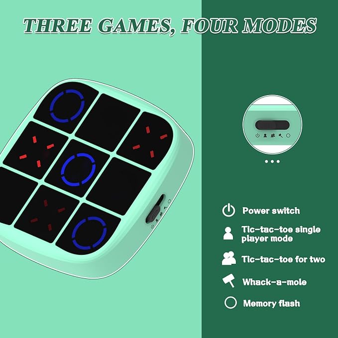 Tic Tac Toe Bolt Game, 4-in-1 Handheld Puzzle Game Console, Electronic Infinites Tic Tac Toes Bolt Travel Games for Educational and Memory Growth, Portable Fidget Toy Board Games for Kids and Adults