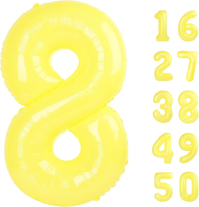 40 Inch Giant Macaron Yellow Foil Number 8th 18th 28th Birthday Balloons Macaron Yellow Digit 8 Balloons for Men Women 80th Anniversary Party Decorations Supplies